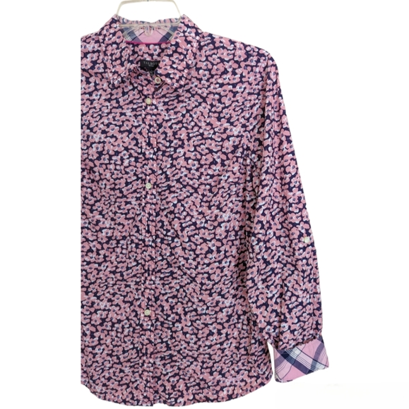 Talbots Poplin Pink Floral Long Sleeve Button Down Shirt Sz 6 Petite - Picture 2 of 7